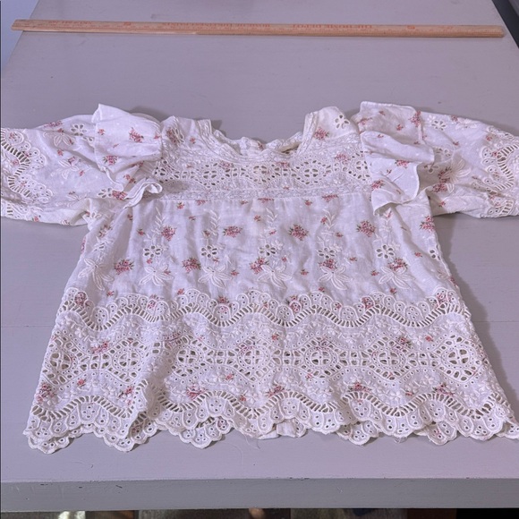 LoveShackFancy Tilda Lace Ruffle Blouse Small Ivory Floral Sheer Top - Picture 7 of 14
